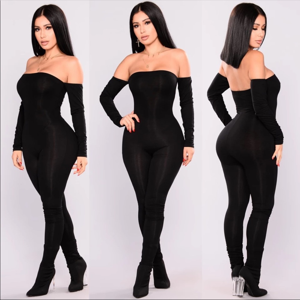 Black off the shoulder jumpsuit